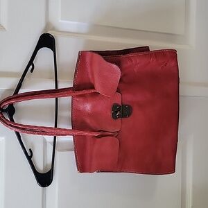 PATRICIA NASH VIENNA SATCHEL Burnt Coral Leather Tote Shoulder Bag